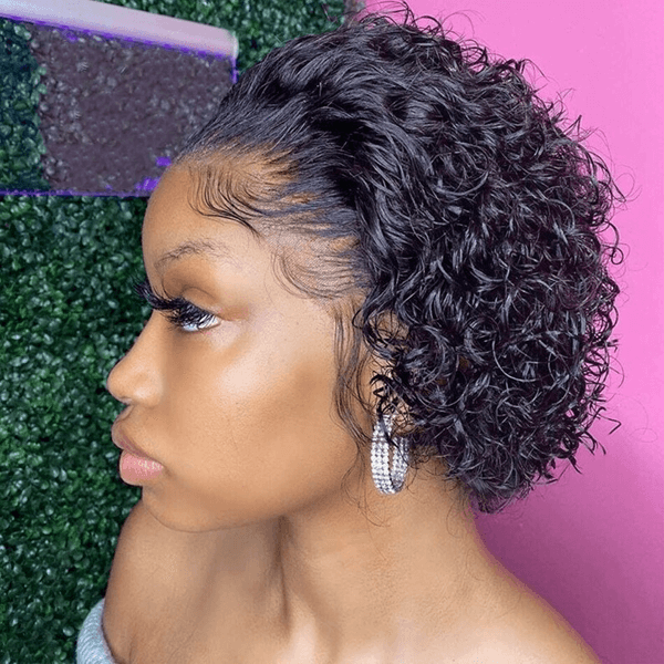 Slick Back Short Cut Curly Wig