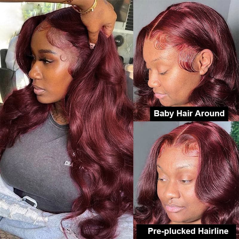 Body Wave Burgundy 99J lace wig pre plucked with baby hair