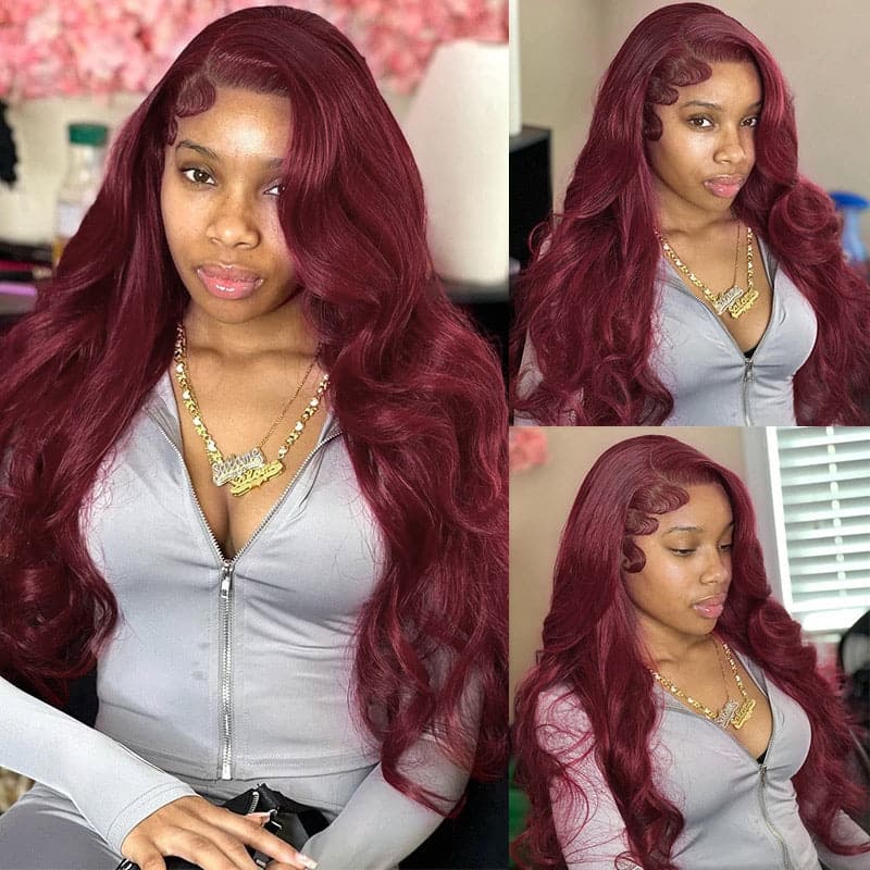 Body Wave Burgundy 99J 13X4 Lace Front Wig  with natural hairline
