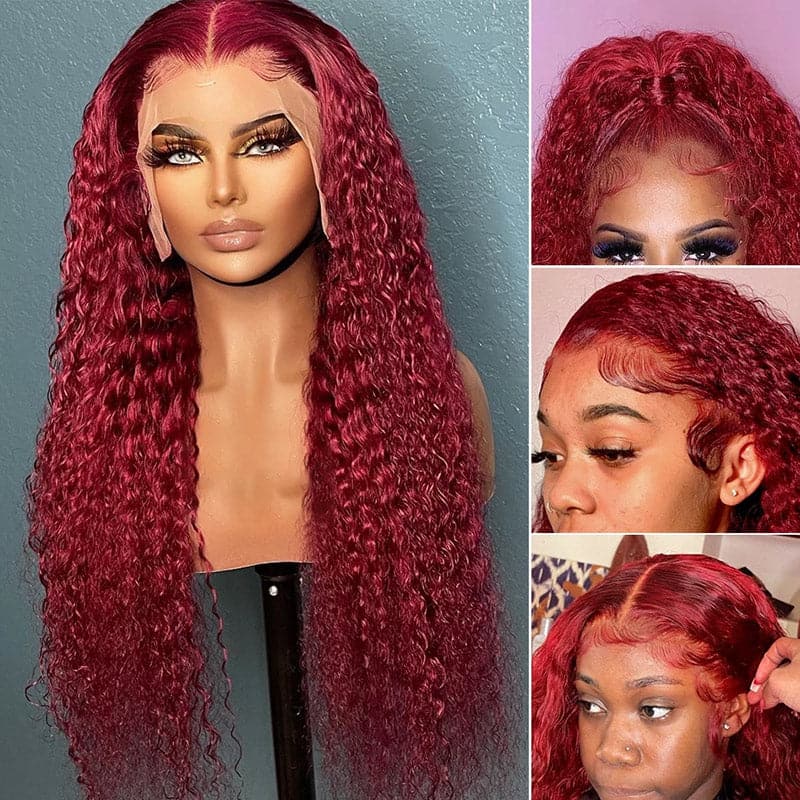 99j Burgundy Curly 13x4 Lace Frontal Wig