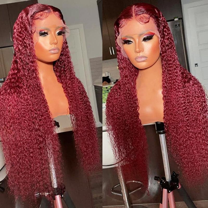 99j Burgundy Curly 13x4 Lace Frontal Wig