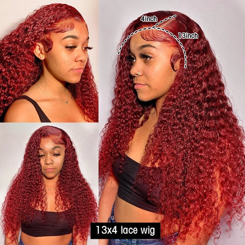 99j Burgundy Curly 13x4 Lace Frontal Wig