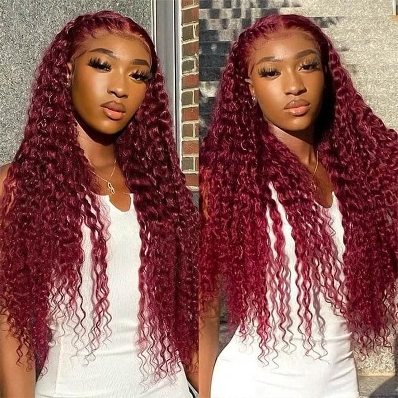 99j Burgundy Curly 13x4 Lace Frontal Wig