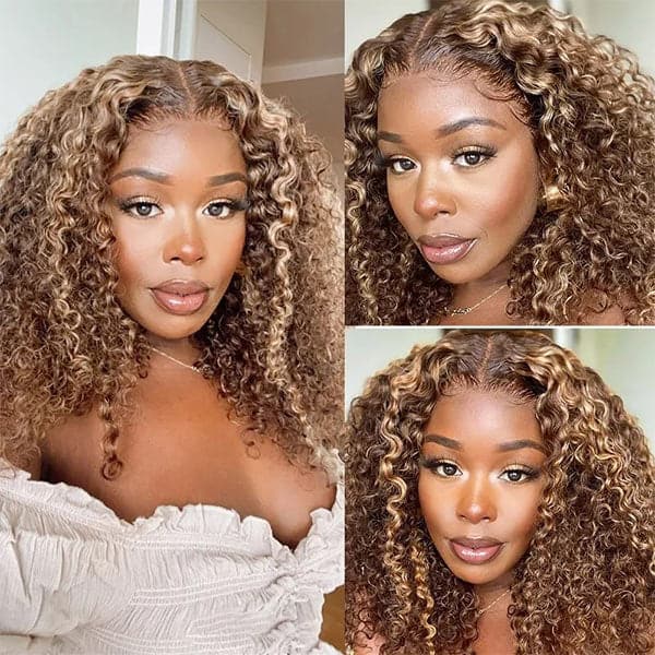 Deep Curly 4/27 Brown Colored Highlight Wig