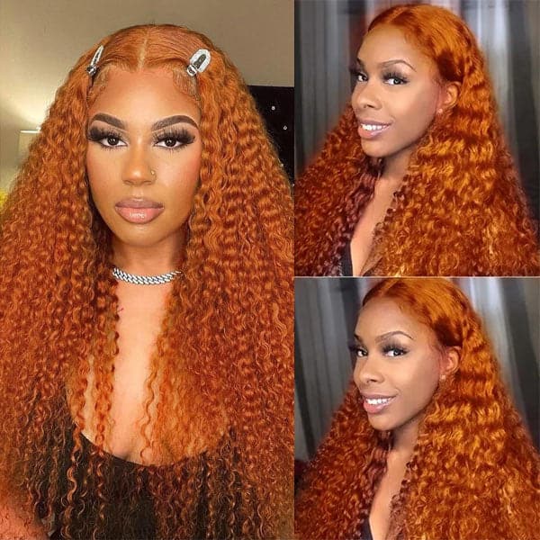 Transparent Lace Deep Curly Ginger Wig